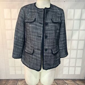 Talbots Navy Blue & White Tweed Blazer Jacket Size 12P